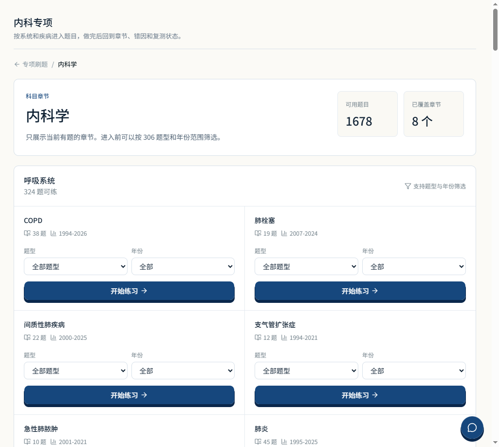 内科专项练习真实页面截图